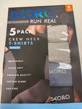 NWT Skora Men’s 5-Pack Crew Neck Short Sleeve T-Shirts - Grey & Blue - Classic